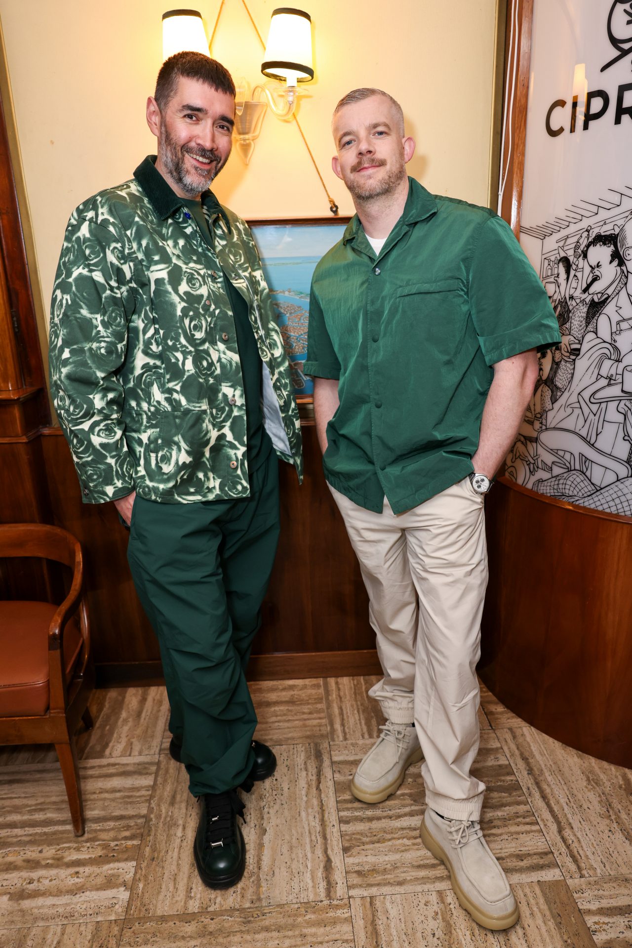 VENICE, ITALY - APRIL 18: Robert Diament and Russell Tovey attend the Burberry party at Harry’s Bar during the opening week of the 60th International Art Exhibition, La Biennale di Venezia, on April 18, 2024 in Venice, Italy. (Photo by Dave Benett/Getty Images for Burberry)